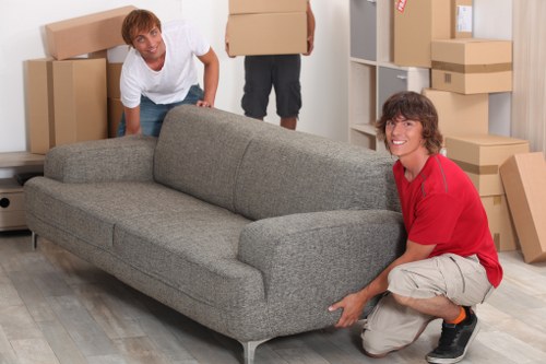 Packed boxes and furniture prepared for a Lambeth move